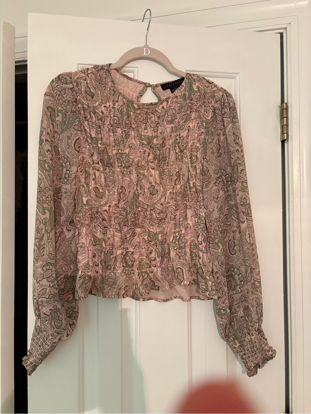 Evereve SanctuaryWoven Paisley Pink and Green Paisley Long-Sleeve Blouse